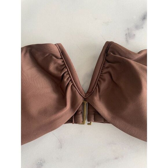 Andie The Scala Swim Bikini Top Bandeau Women's Small Espresso Brown Minimilist - Picture 3 of 9